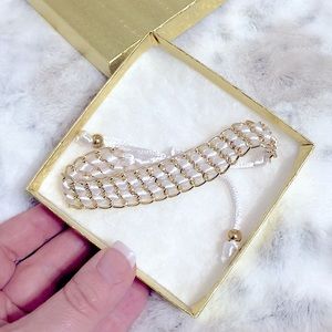{🆓w/💲} NEW:Classy White Satin-Silky Smooth Bracelet Gold Chain Braided Accent